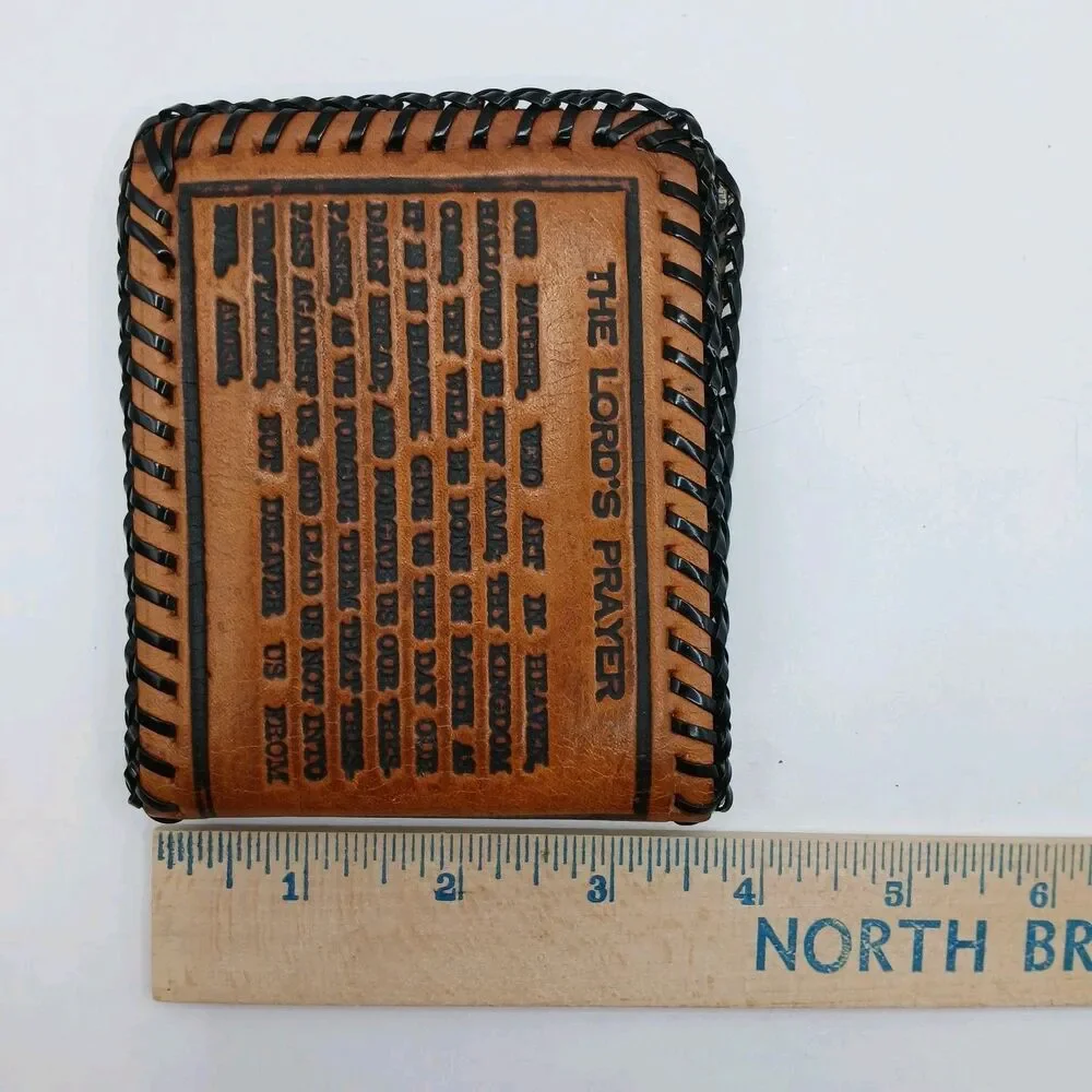 Tooled Leather Bi-Fold Wallet The Lord's Prayer & Praying Hands Laced Western